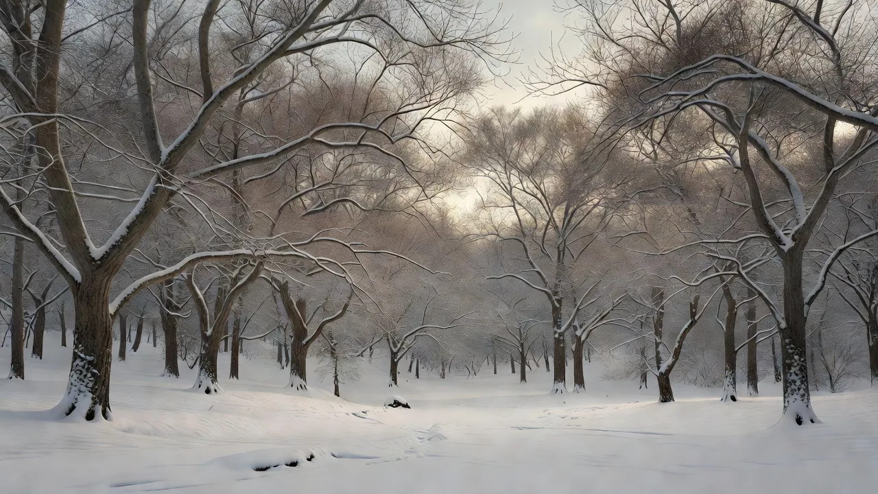 雪景色のニレ林